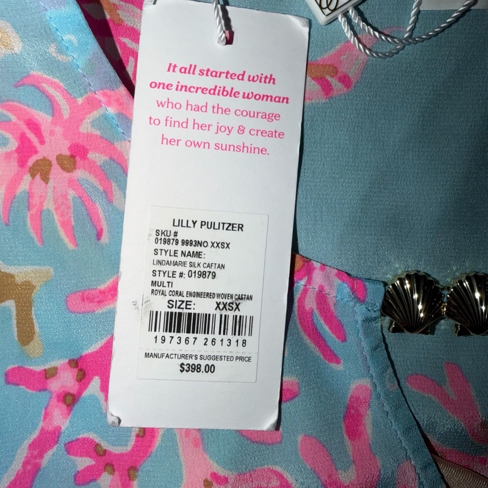 NWT Women’s Lilly Pulitzer Lindamarie Silk Caftan Royal Coral XXS/XS MSRP $398 - Picture 4 of 9